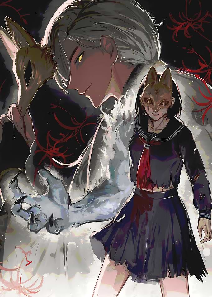 Anime characters with fox masks