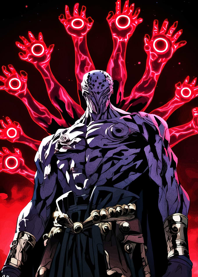 Multi-Armed Figure Glowing Hands