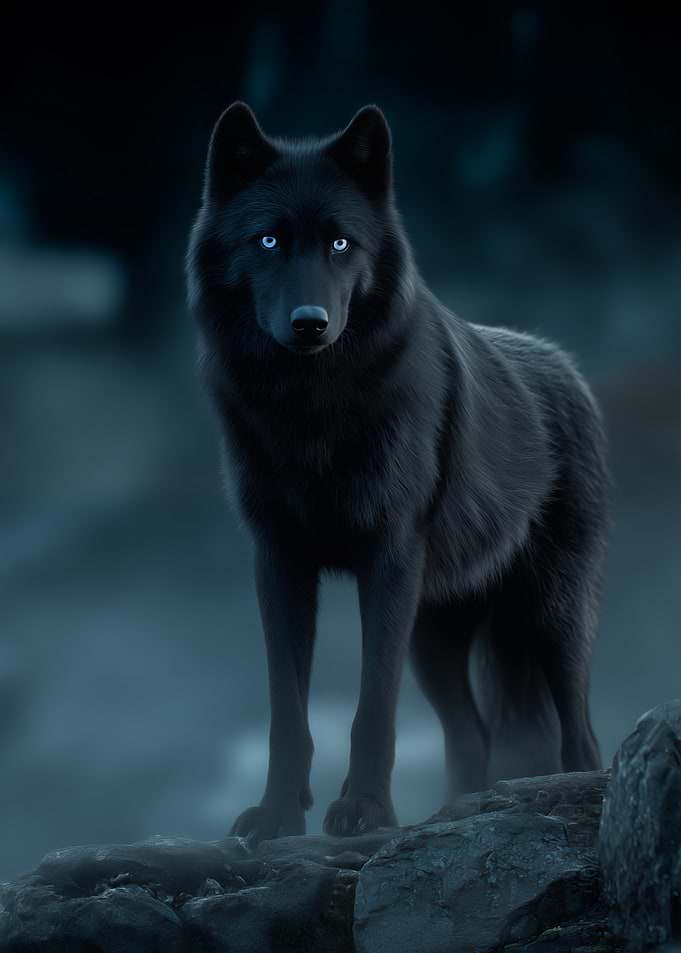 Black Wolf with Blue Eyes