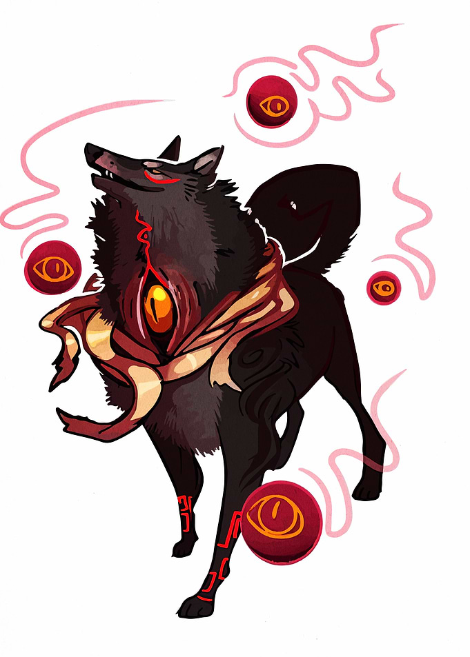 Mystical Wolf with Eye Emblems