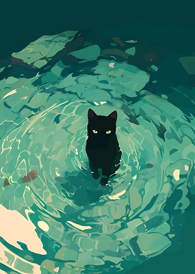 Black Cat in Water