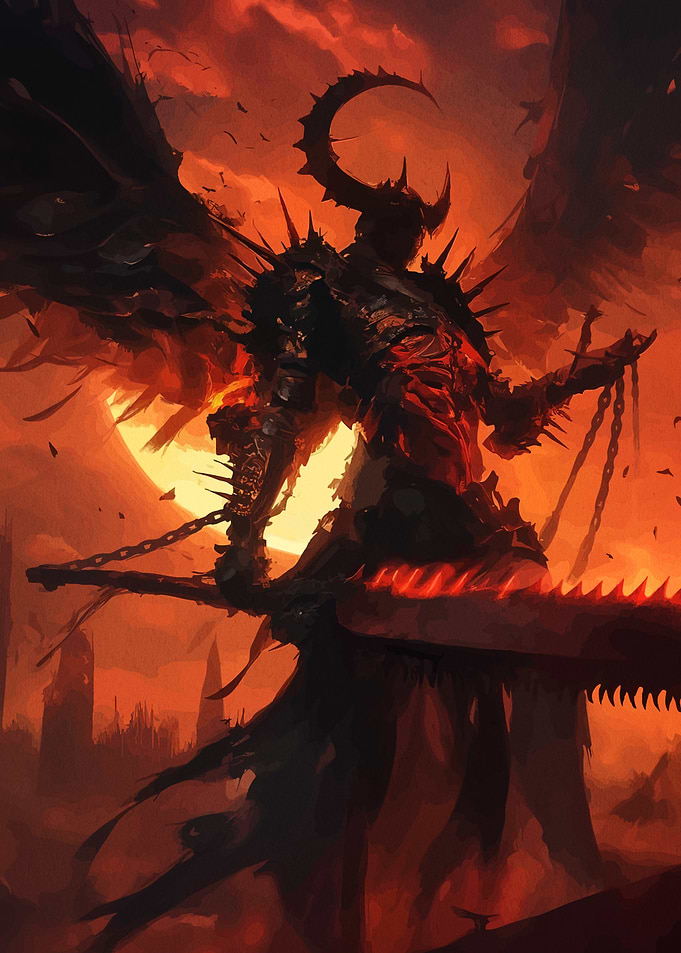 Winged Demon Warrior Fiery Sword