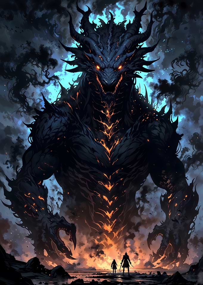 Abyssal Dragon: Fantasy Battle Scene