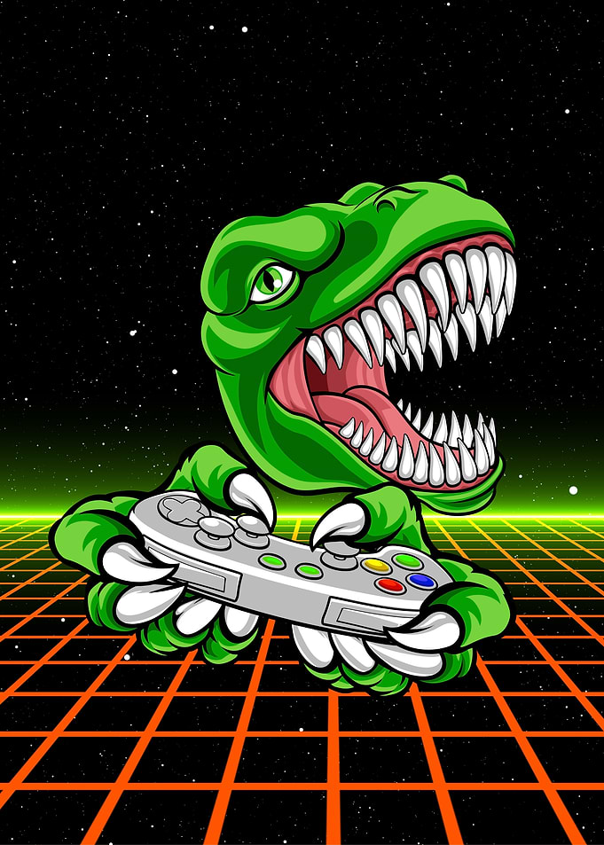 Dinosaur Gamer Retro Style