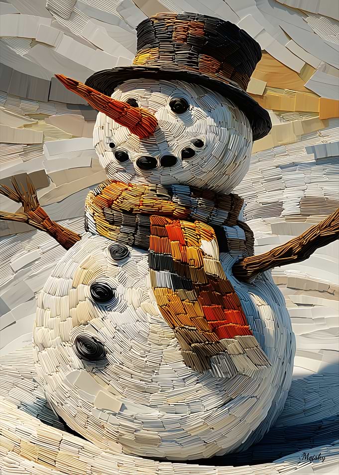 Dynamic Impasto Snowman with Bold Winter Energy
