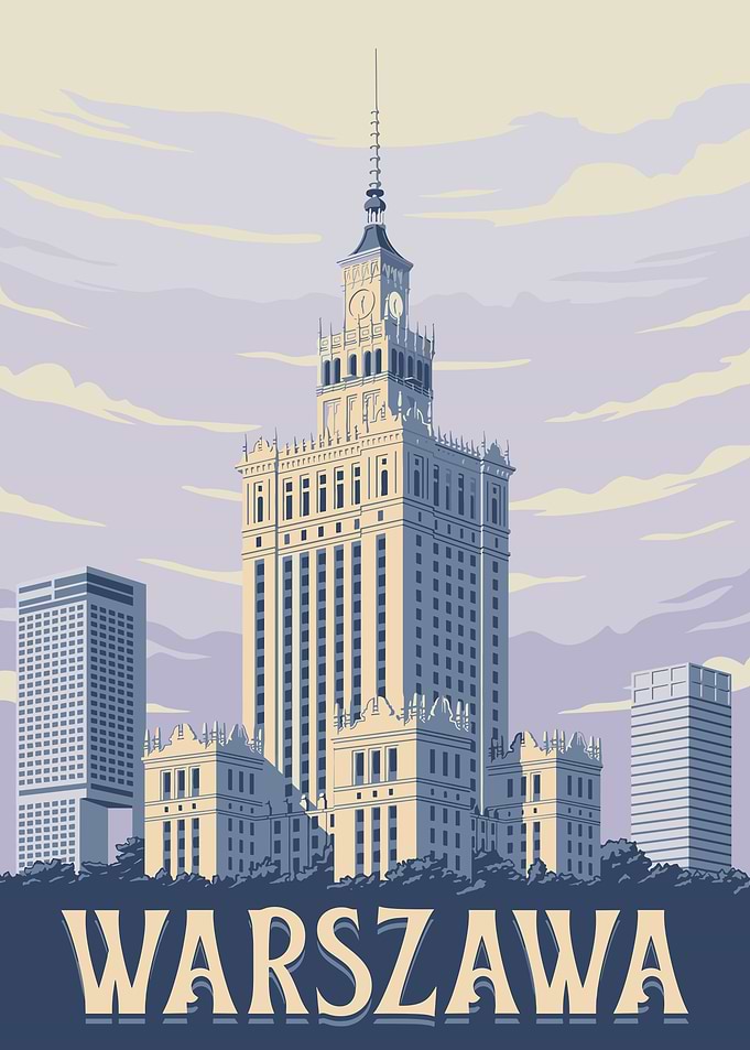 Warsaw Cityscape Travel Poster