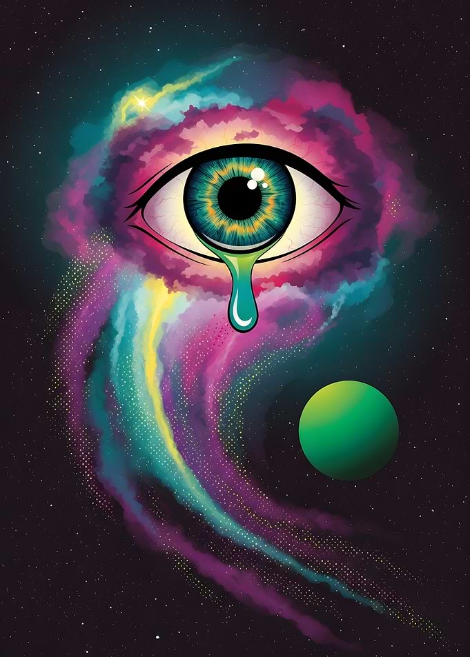 Cosmic Eye with Tear and Planet