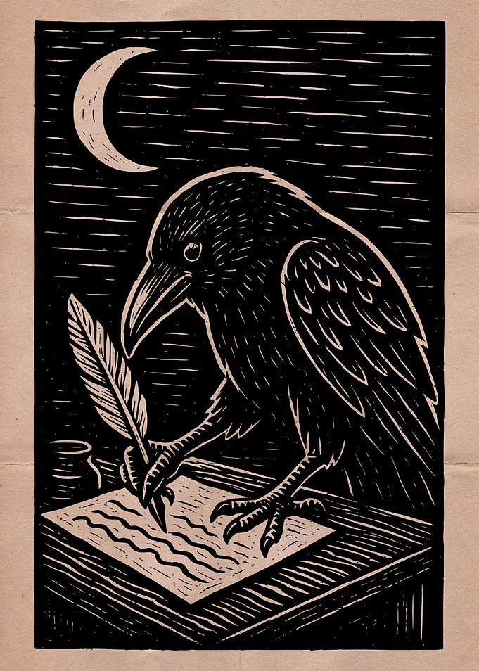 Raven Writing by Moonlight