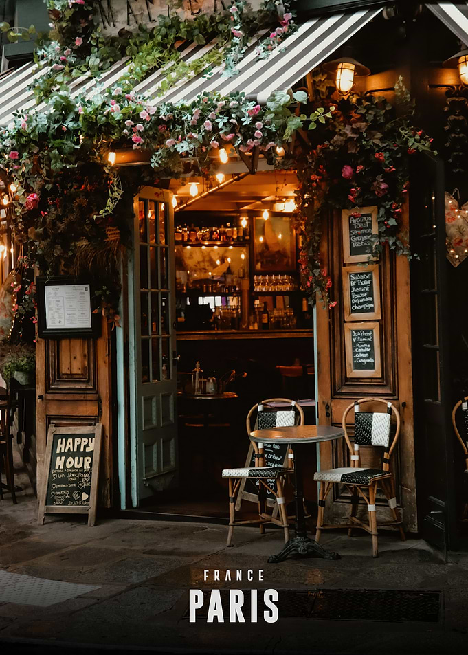 Charming Parisian Cafe at Night