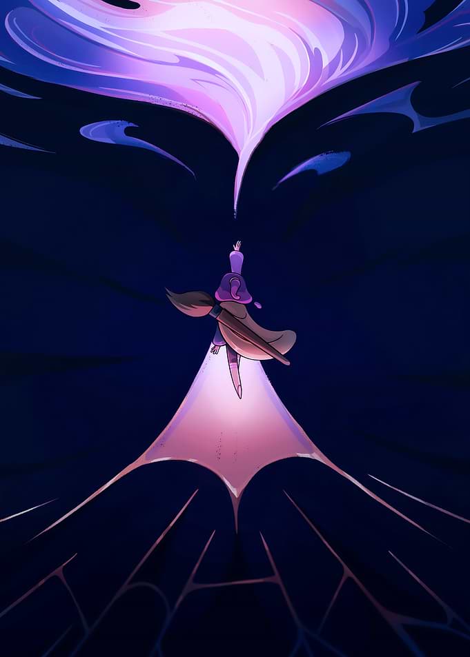 Whimsical Witch on a Broomstick Journey