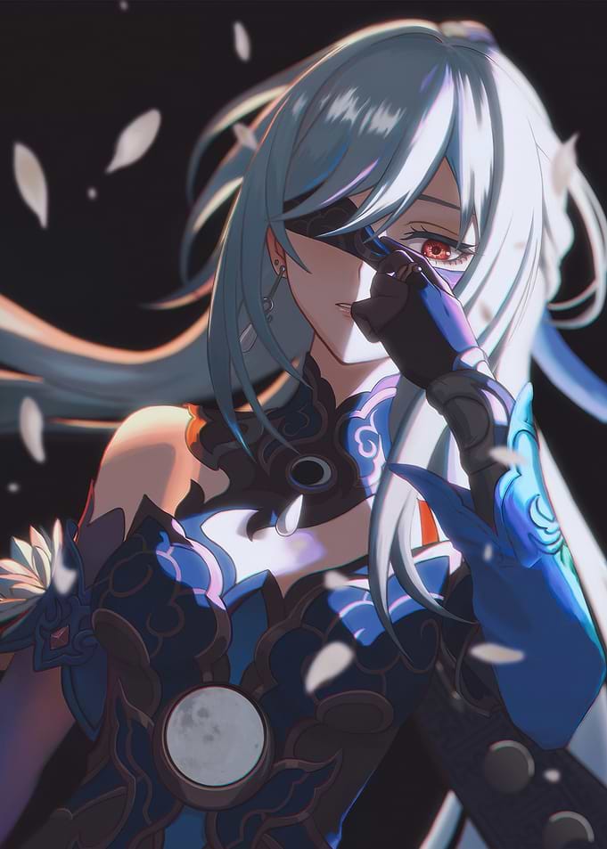 Anime Girl with Blindfold and Red Eyes