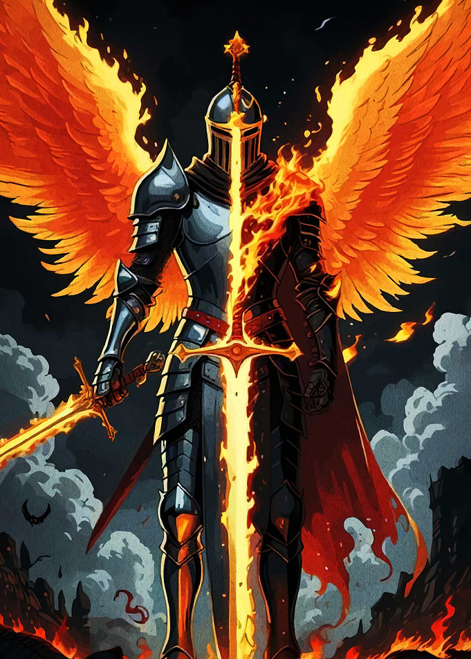 Fiery Knight Wings and Sword