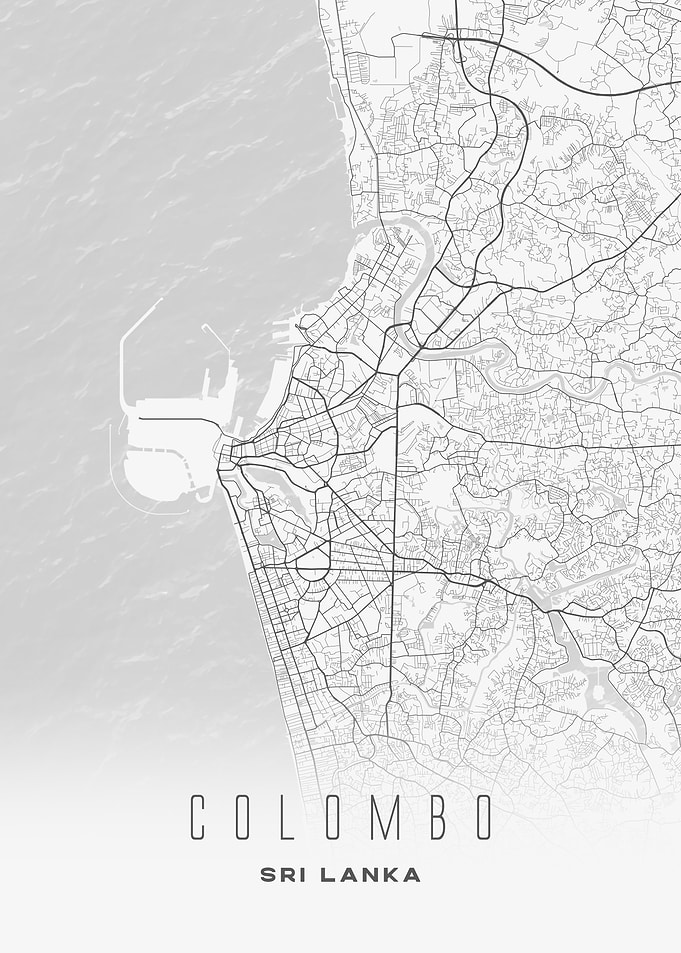 Minimalist Colombo, Sri Lanka - Coastal City Map Poster, Modern Black & White Wall Art