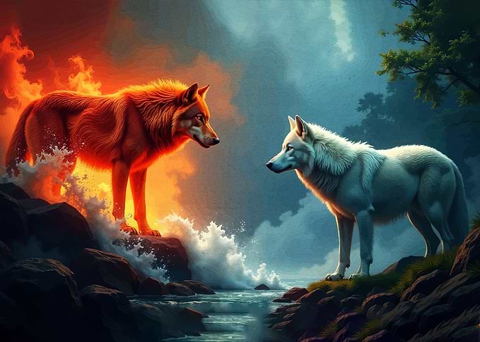 Fire and Ice Wolves Confrontation