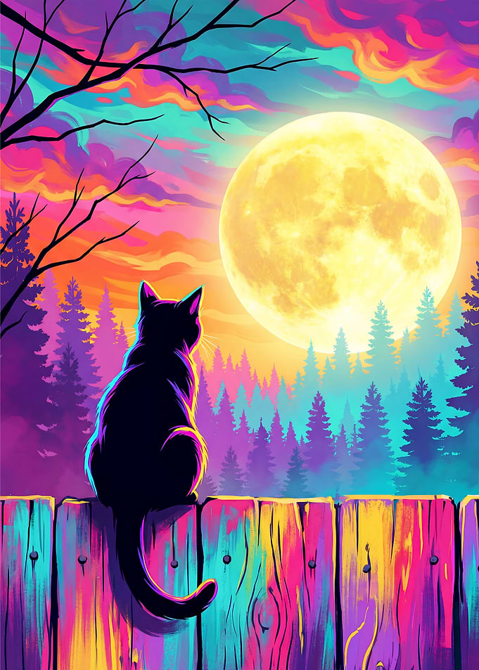 Black Cat Moonlit Night
