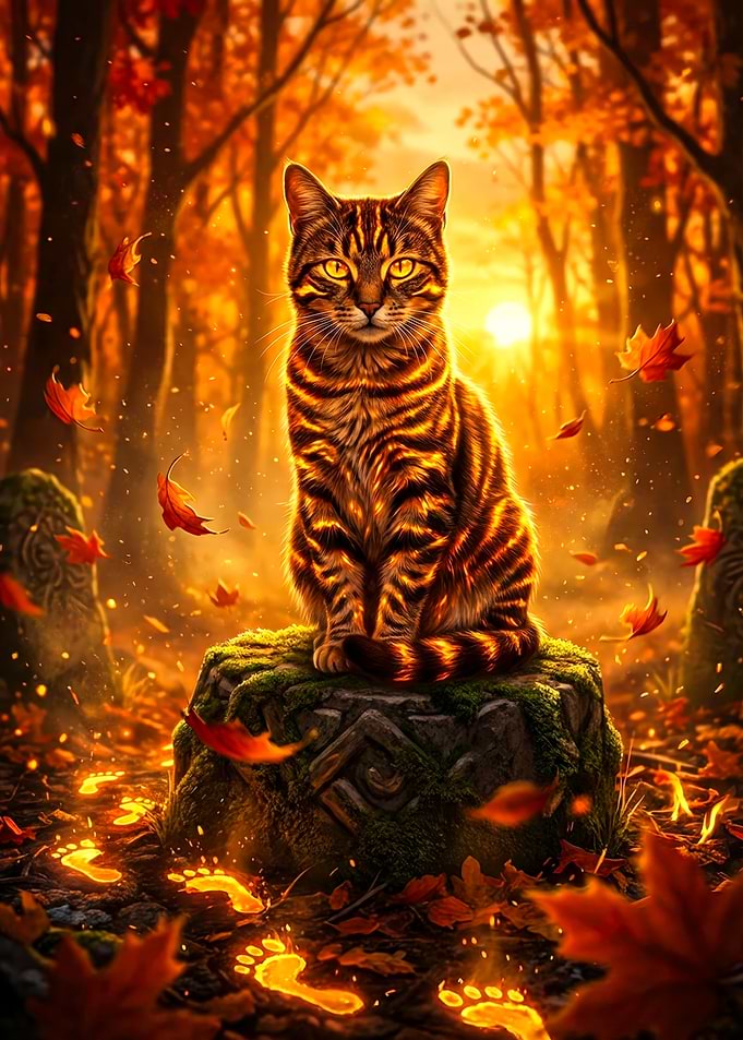 Autumn Cat in Forest