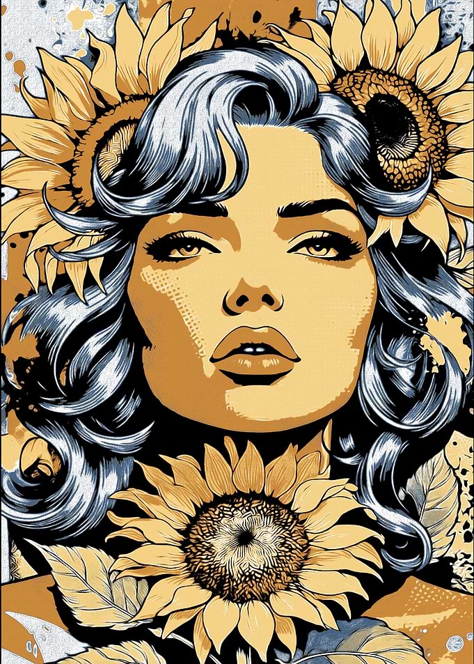 Sunflower Woman Portrait Art