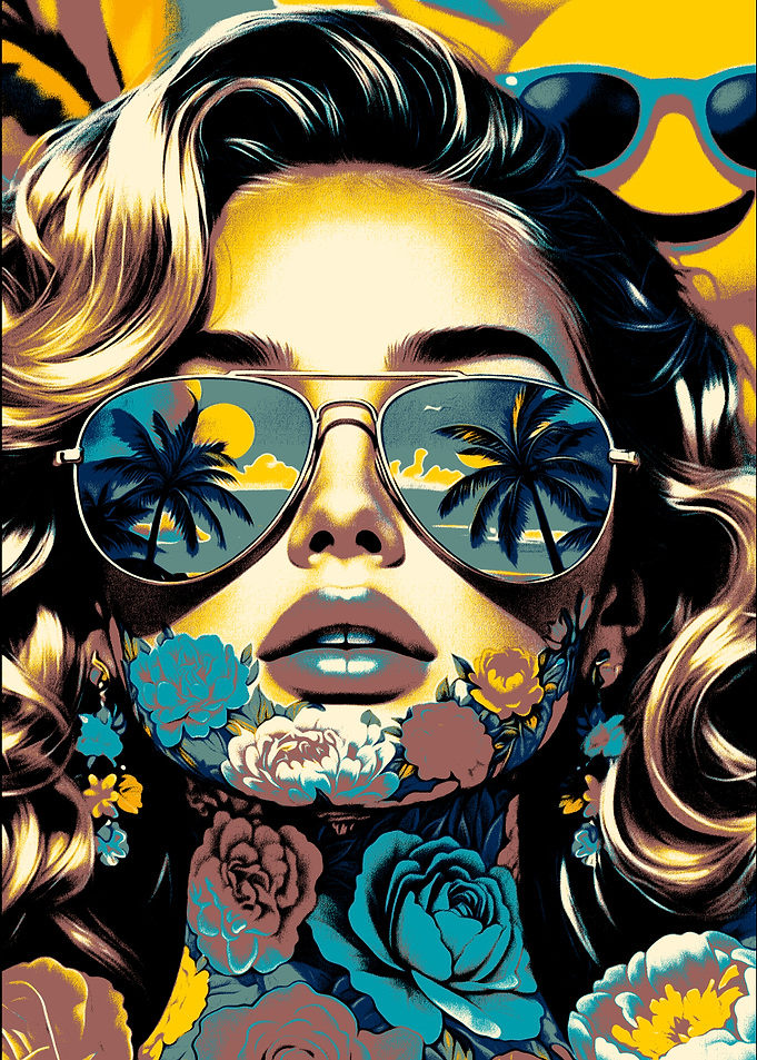 Floral Woman with Beach Reflection