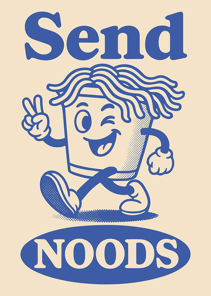 Send Noods Cheeky Art Fun Kitchen Prints Cute Food Retro Cartoon Funny Quote