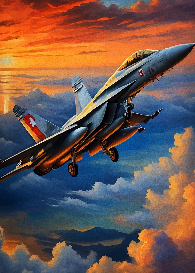 Fighter Jet Ascending Sunset