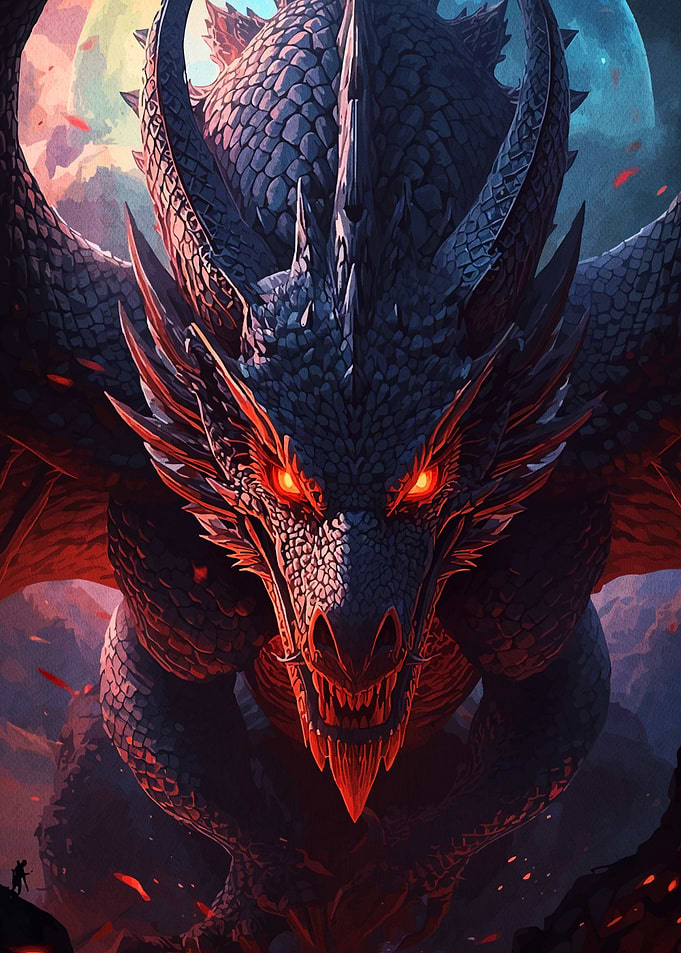 Menacing Dragon Glowing Red Eyes