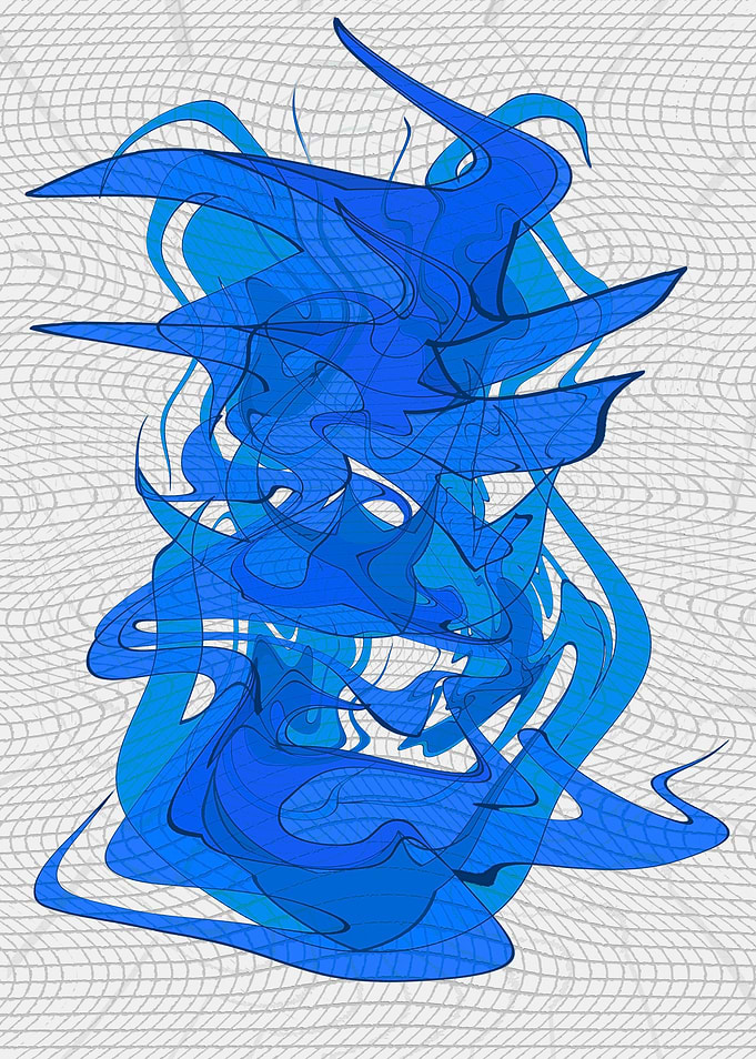 Abstract Blue Shapes on Grid Background A