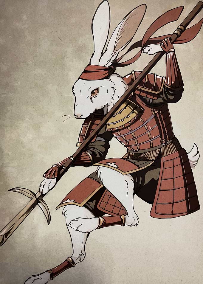Rabbit Samurai Warrior with Spear