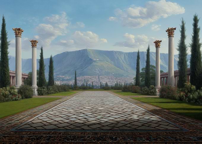Classical Garden with Mountain View