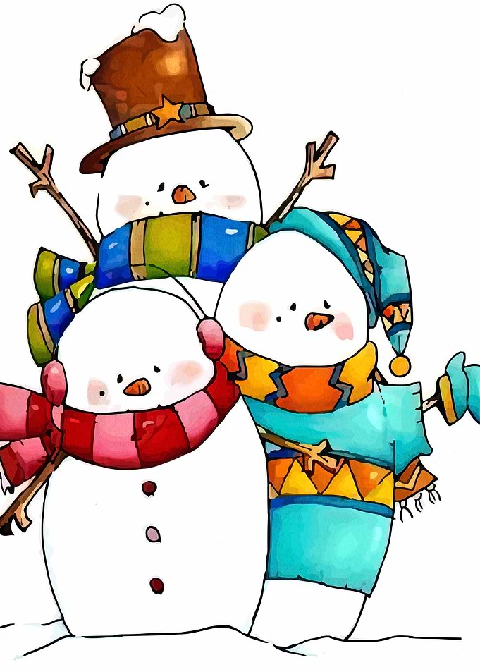 Stacked Snowmen Watercolor Illustration