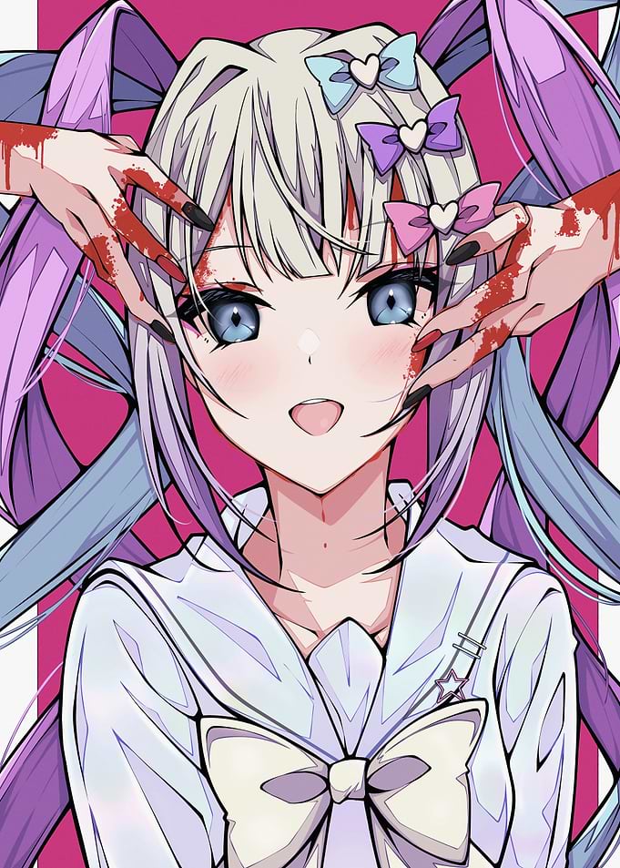 Anime Girl with Bloody Hands