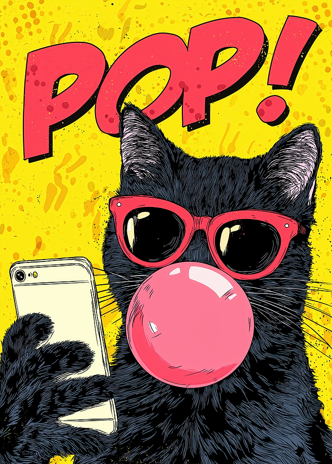 Cool Cat with Bubble Gum Pop Art
