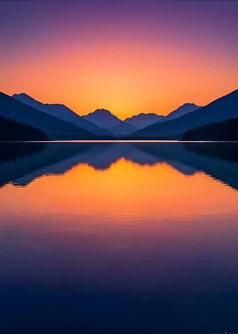 Lake and Mountain Sunset Reflection