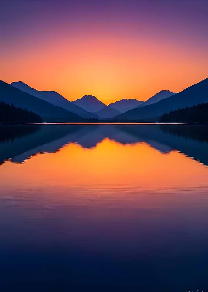 Lake and Mountain Sunset Reflection