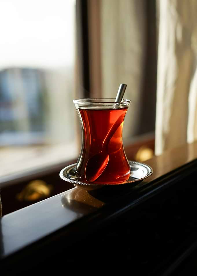 Turkish Tea in Glass with Spoon