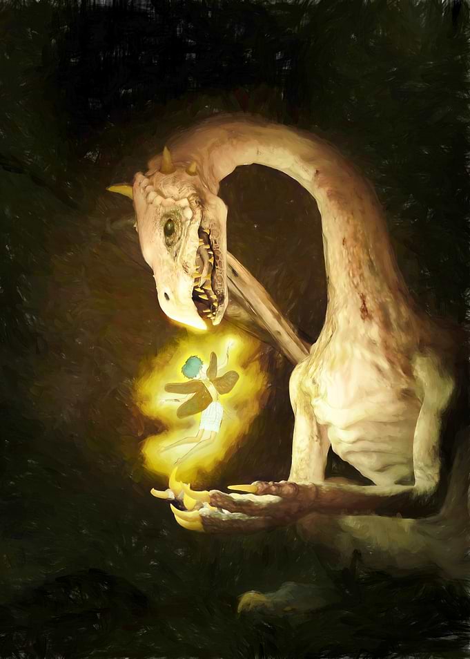 Dragon and Fairy in Dark Painting