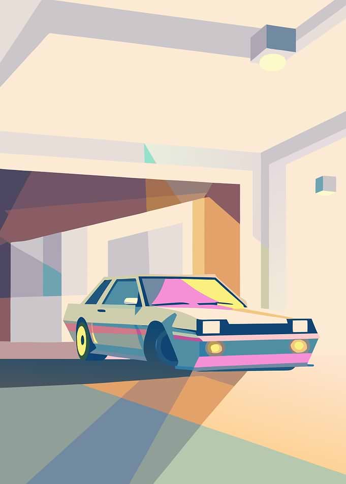 Pixel Art Car in Garage