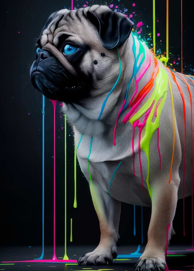Pug with Neon Paint Drips