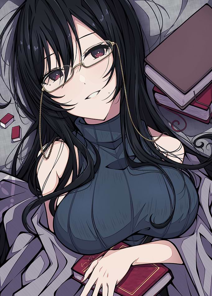 Anime girl with books and glasses