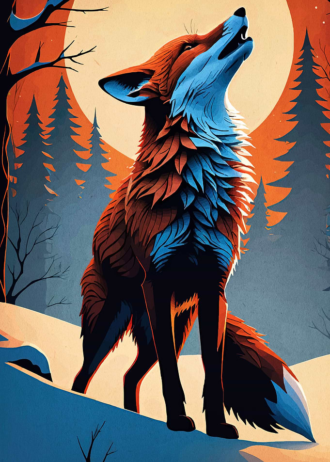 Fox Howling at the Moon