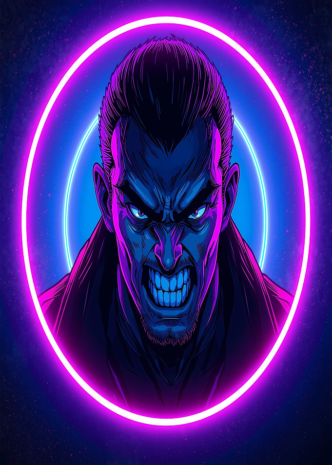 Angry Man Neon Portrait