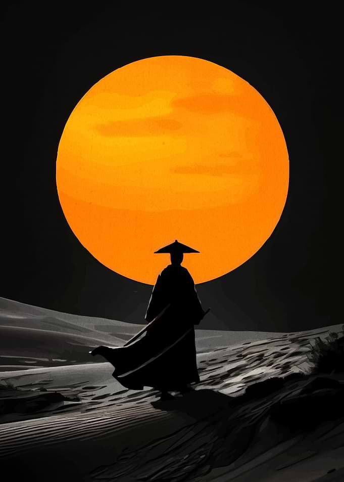 Samurai in Desert Orange Sun