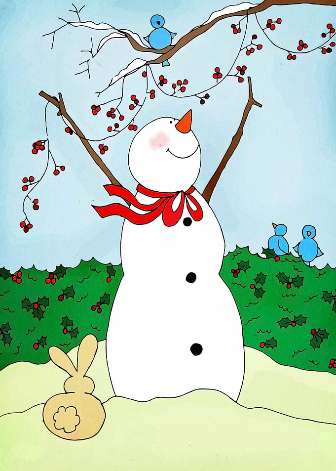 Snowman with Birds and Bunny Sack