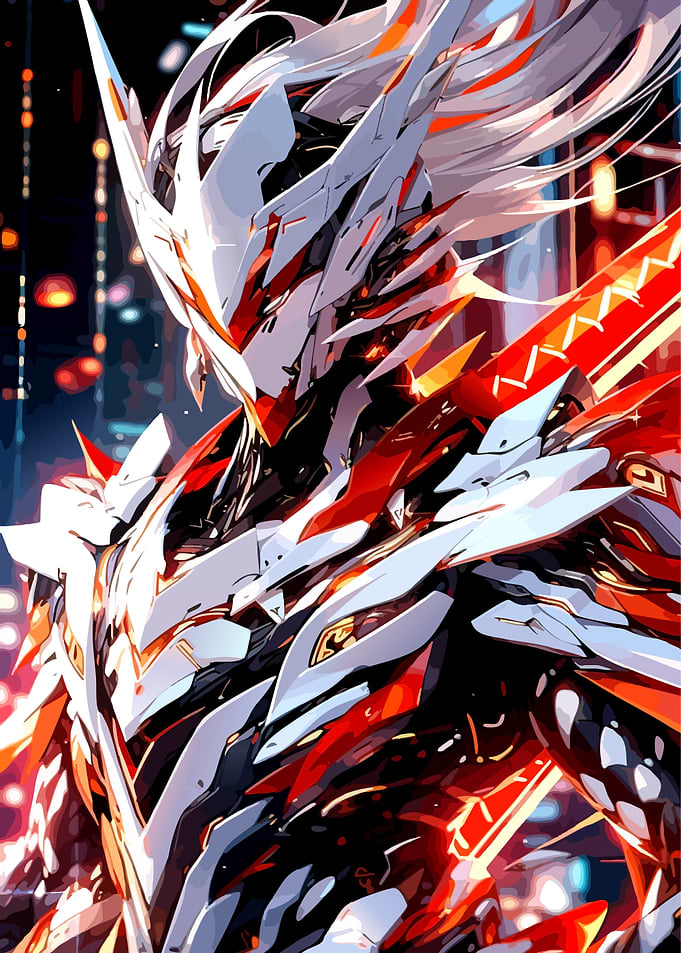Futuristic Red and White Mecha Warrior
