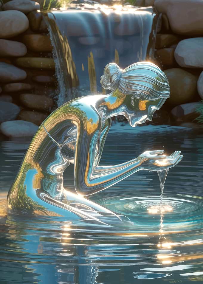 Silver Woman by Waterfall