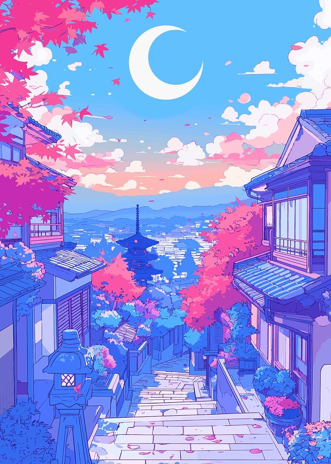 Japanese Sunset Moon Pastel