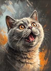 Surprised Gray Cat Portrait