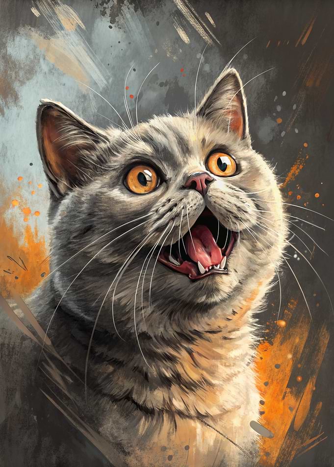 Surprised Gray Cat Portrait