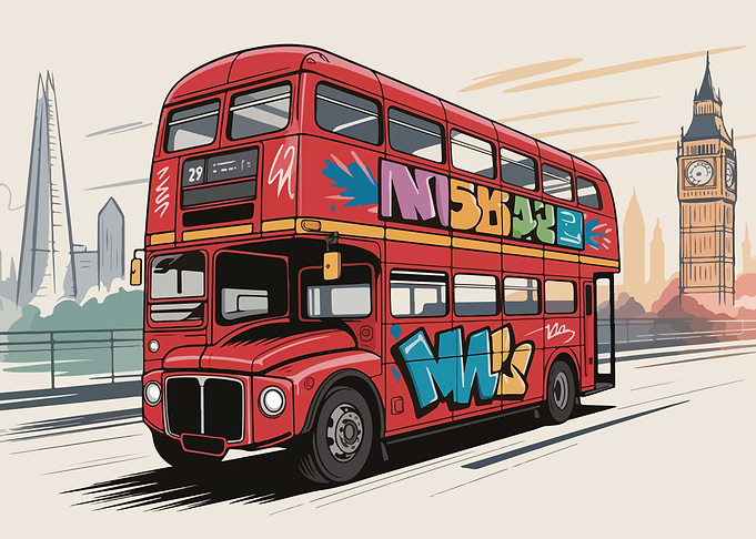 London Bus with Graffiti Art