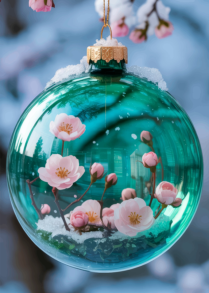 Ornament with Cherry Blossoms and Snow