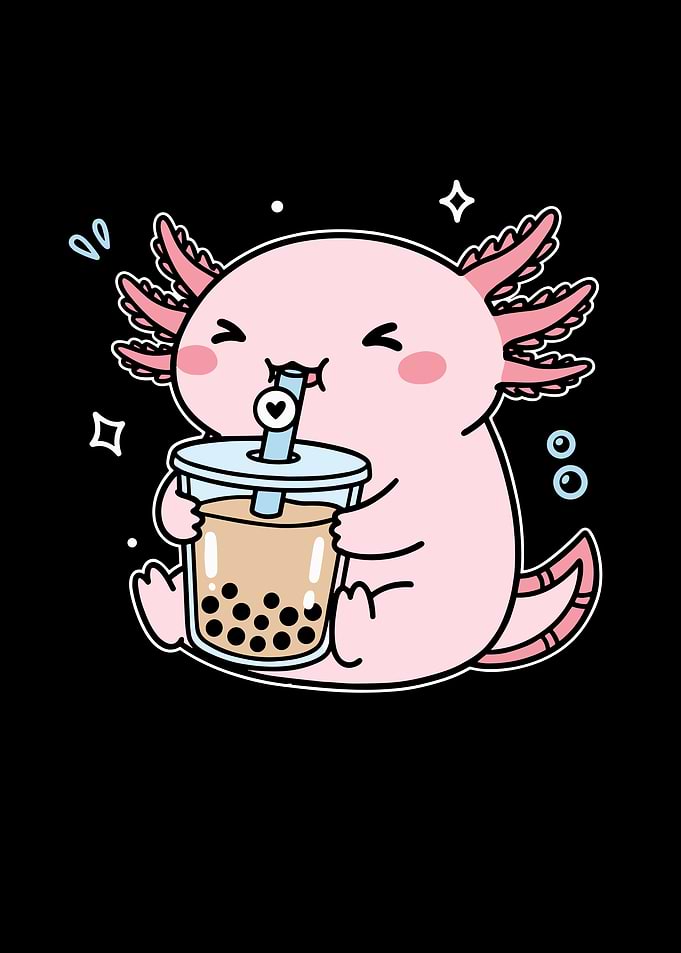 Axolotl Drinking Bubble Tea Cartoon